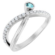 14K Gold Round Natural Blue Zircon Criss-Cross Bezel-Set Ring – 3mm Stones - White Gold
