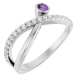 Platinum Round Natural Amethyst Criss-Cross Bezel-Set Ring – 3mm Stones