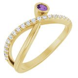 14K Gold Round Natural Amethyst Criss-Cross Bezel-Set Ring – 3mm Stones - Yellow Gold