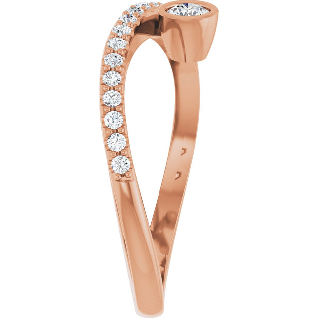 14K Gold Round Natural White Sapphire Criss-Cross Bezel-Set Ring – 3mm Stones - Rose Gold - view 4