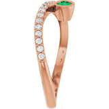 14K Gold Round Natural Emerald Criss-Cross Bezel-Set Ring – 3mm Stones - Rose Gold - view 4