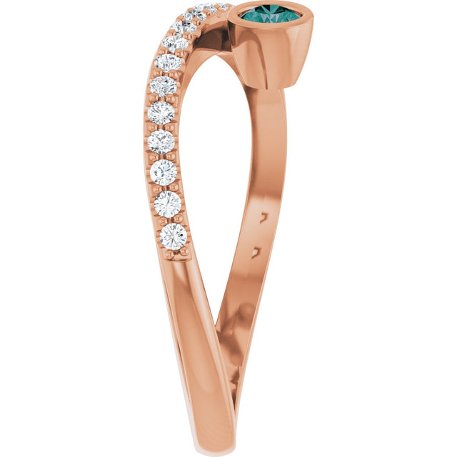 14K Gold Round Natural Alexandrite Criss-Cross Bezel-Set Ring – 3mm Stones - Rose Gold - view 4