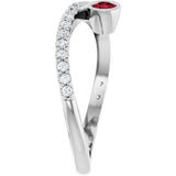 Platinum Round Natural Ruby Criss-Cross Bezel-Set Ring – 3mm Stones - view 4