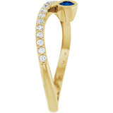 14K Gold Round Natural Blue Sapphire Criss-Cross Bezel-Set Ring – 3mm Stones - Yellow Gold - view 4