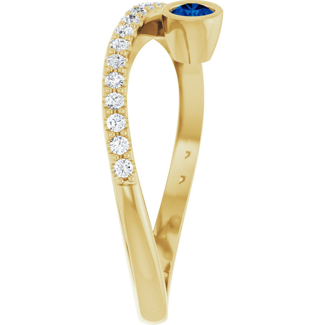 14K Gold Round Natural Blue Sapphire Criss-Cross Bezel-Set Ring – 3mm Stones - Yellow Gold - view 4