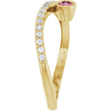 14K Gold Round Natural Pink Tourmaline Criss-Cross Bezel-Set Ring – 3mm Stones - Yellow Gold - view 4