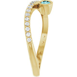 14K Gold Round Natural Blue Zircon Criss-Cross Bezel-Set Ring – 3mm Stones - Yellow Gold - view 4