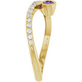 14K Gold Round Natural Amethyst Criss-Cross Bezel-Set Ring – 3mm Stones - Yellow Gold - view 4