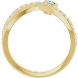14K Gold Round Natural Aquamarine Criss-Cross Bezel-Set Ring – 3mm Stones - Yellow Gold - view 2