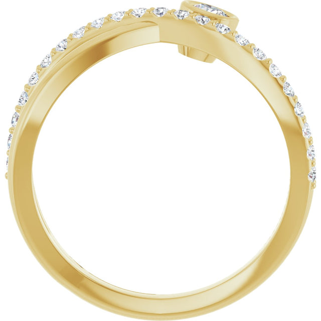 14K Gold Round Natural White Sapphire Criss-Cross Bezel-Set Ring – 3mm Stones - Yellow Gold - view 2