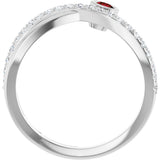 14K Gold Round Natural Mozambique Garnet Criss-Cross Bezel-Set Ring – 3mm Stones - White Gold - view 2
