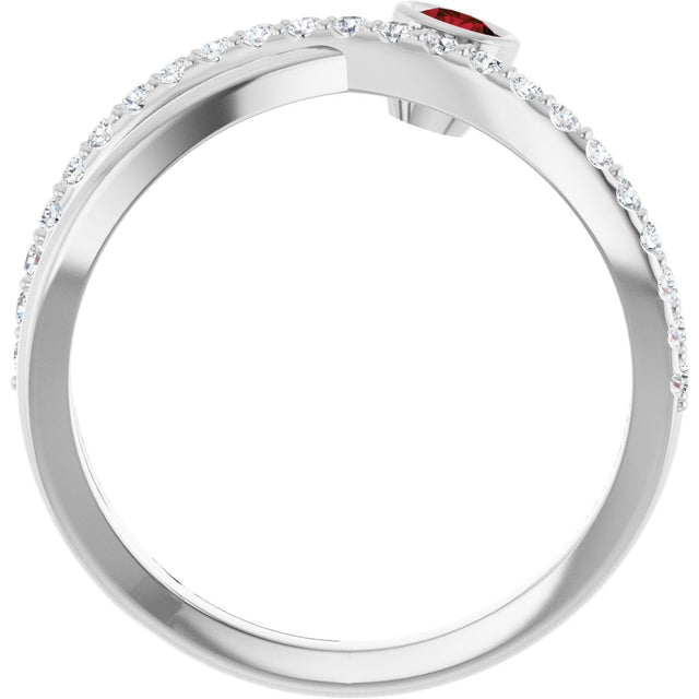14K Gold Round Natural Mozambique Garnet Criss-Cross Bezel-Set Ring – 3mm Stones - White Gold - view 2