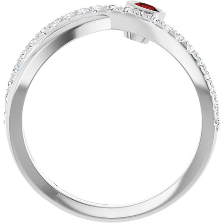 Platinum Round Natural Mozambique Garnet Criss-Cross Bezel-Set Ring – 3mm Stones - view 2