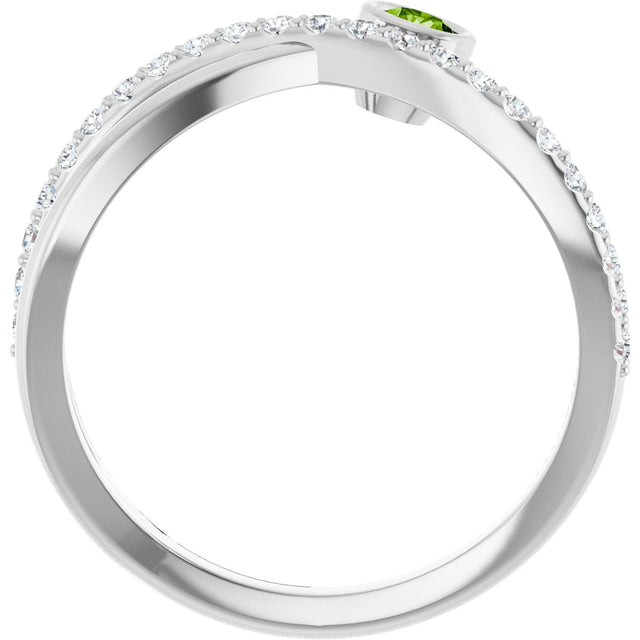 Platinum Round Natural Peridot Criss-Cross Bezel-Set Ring – 3mm Stones - view 2