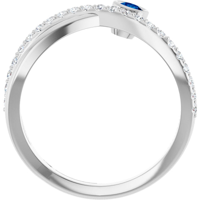 Platinum Round Natural Blue Sapphire Criss-Cross Bezel-Set Ring – 3mm Stones - view 2