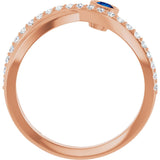 14K Gold Round Natural Blue Sapphire Criss-Cross Bezel-Set Ring – 3mm Stones - Rose Gold - view 2