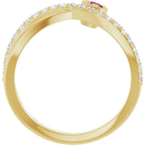 14K Gold Round Natural Pink Tourmaline Criss-Cross Bezel-Set Ring – 3mm Stones - Yellow Gold - view 2