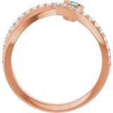 14K Gold Round Natural Aquamarine Criss-Cross Bezel-Set Ring – 3mm Stones - Rose Gold - view 2