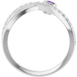 Platinum Round Natural Amethyst Criss-Cross Bezel-Set Ring – 3mm Stones - view 2