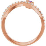 14K Gold Round Natural Amethyst Criss-Cross Bezel-Set Ring – 3mm Stones - Rose Gold - view 2