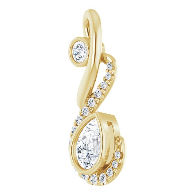 14K Gold Pear Natural Diamond Freeform Necklace or Pendant - Yellow Gold - view 2