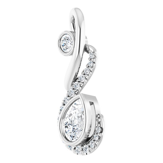 14K Gold Pear Natural Diamond Freeform Necklace or Pendant - White Gold - view 2