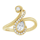 14K Gold Pear Natural Diamond Bezel-Set Bypass Ring – 6x4mm - Yellow Gold - view 3