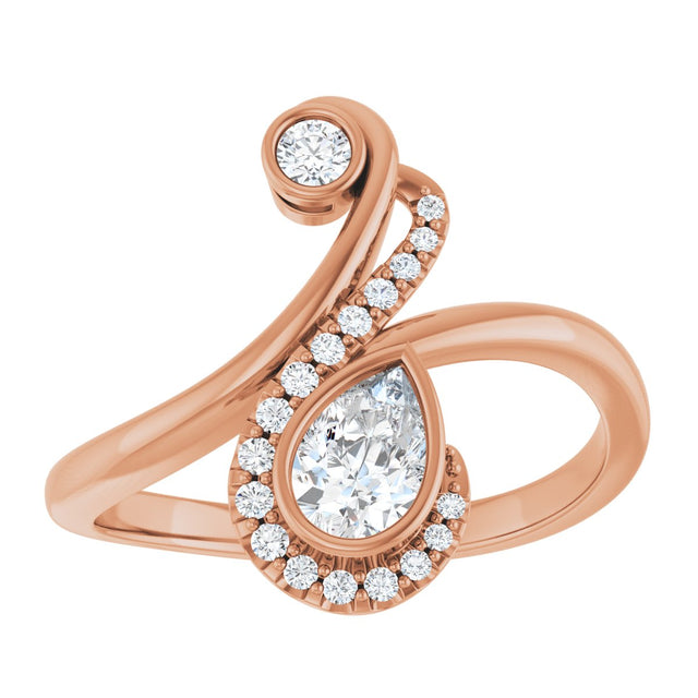 14K Gold Pear Natural Diamond Bezel-Set Bypass Ring – 6x4mm - Rose Gold - view 3