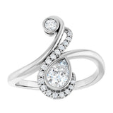 Platinum Pear Natural Diamond Bezel-Set Bypass Ring – 6x4mm - view 3