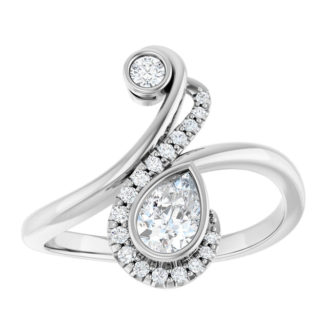 Platinum Pear Natural Diamond Bezel-Set Bypass Ring – 6x4mm - view 3