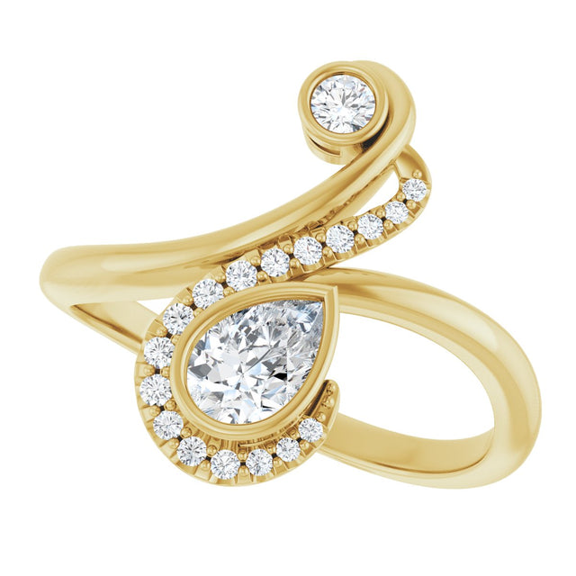 14K Gold Pear Natural Diamond Bezel-Set Bypass Ring – 6x4mm - Yellow Gold - view 5