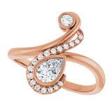 14K Gold Pear Natural Diamond Bezel-Set Bypass Ring – 6x4mm - Rose Gold - view 5