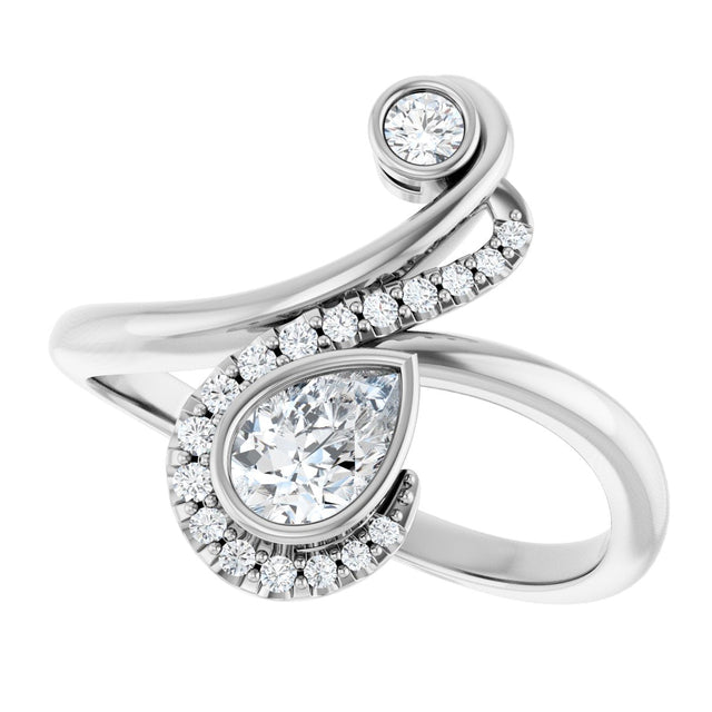 Platinum Pear Natural Diamond Bezel-Set Bypass Ring – 6x4mm - view 5