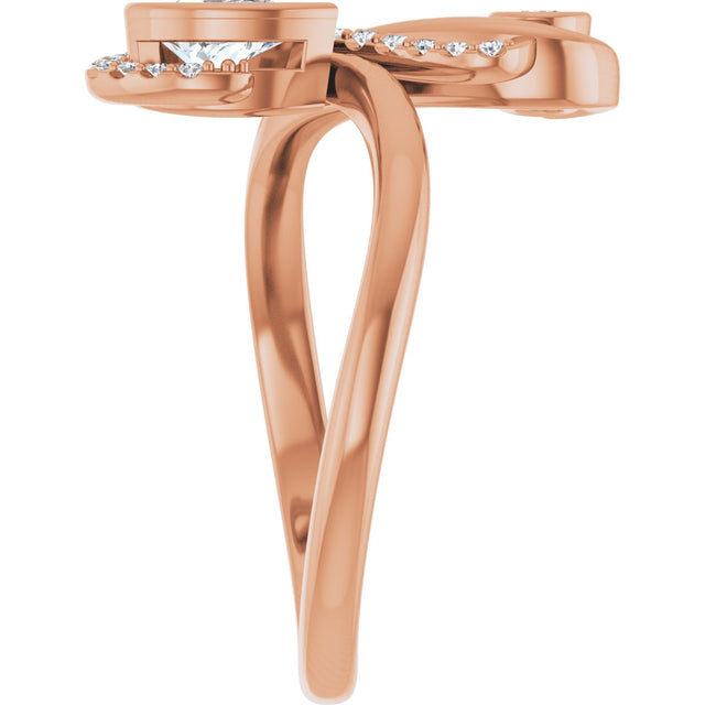14K Gold Pear Natural Diamond Bezel-Set Bypass Ring – 6x4mm - Rose Gold - view 4