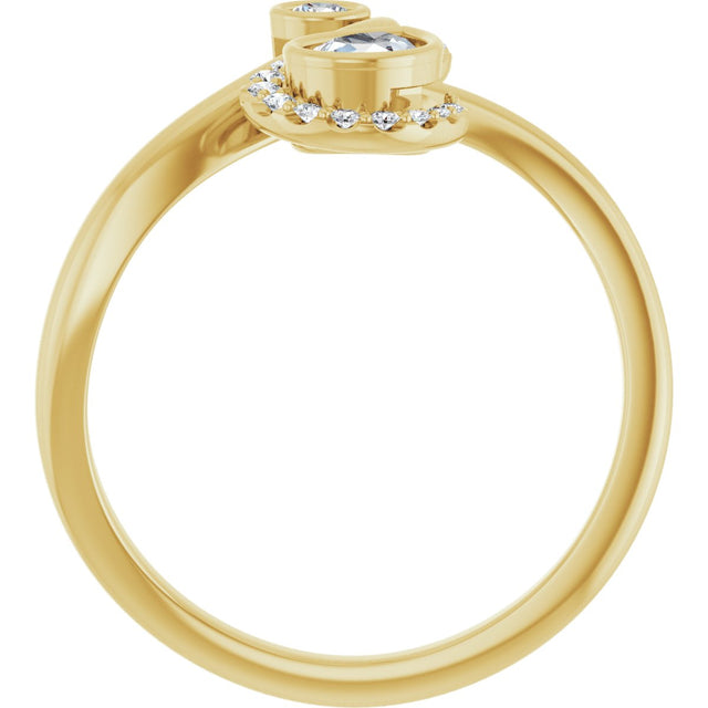14K Gold Pear Natural Diamond Bezel-Set Bypass Ring – 6x4mm - Yellow Gold - view 2