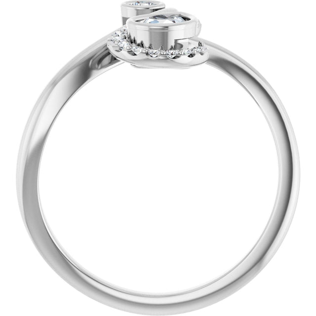 14K Gold Pear Natural Diamond Bezel-Set Bypass Ring – 6x4mm - White Gold - view 2