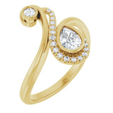 14K Gold Pear Natural Diamond Bezel-Set Bypass Ring – 6x4mm - Yellow Gold
