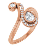 14K Gold Pear Natural Diamond Bezel-Set Bypass Ring – 6x4mm - Rose Gold