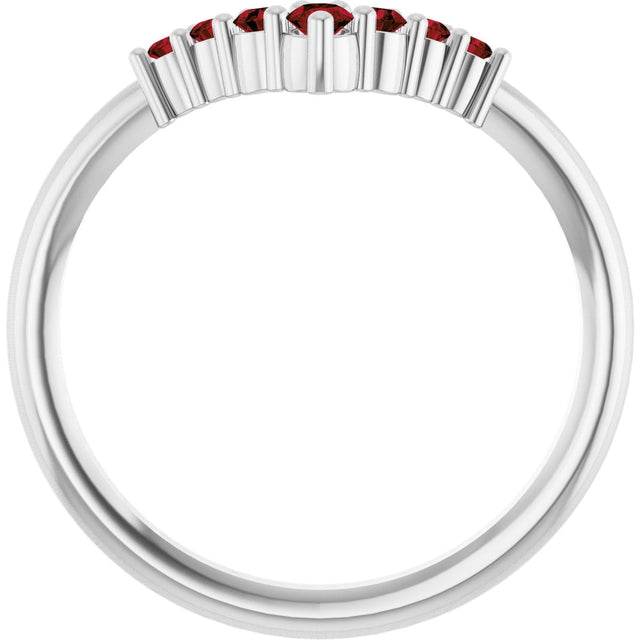 Platinum Round Natural Mozambique Garnet Graduated V Ring - view 2