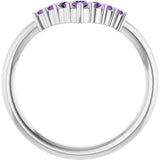 Platinum Round Natural Amethyst Graduated V Ring - view 2