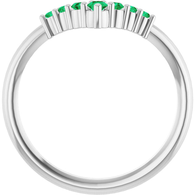 Platinum Round Natural Emerald Graduated V Ring - view 2