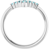 Platinum Round Natural Blue Zircon Graduated V Ring - view 2
