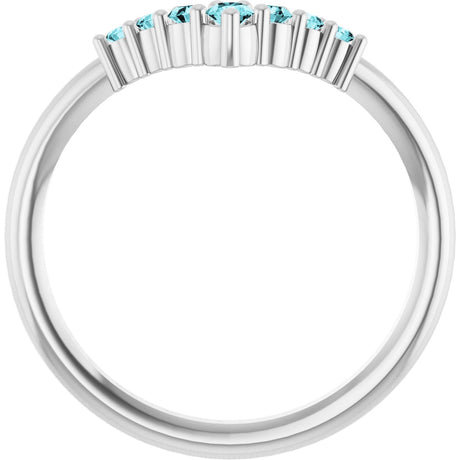 Platinum Round Natural Blue Zircon Graduated V Ring - view 2