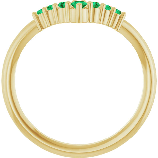 14K Gold Round Natural Emerald Graduated V Ring - Yellow Gold - view 2