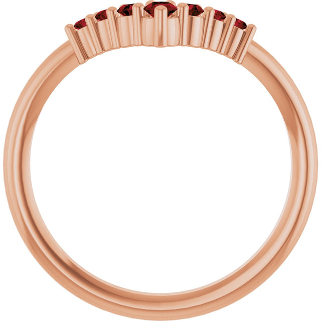 14K Gold Round Natural Mozambique Garnet Graduated V Ring - Rose Gold - view 2