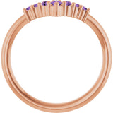 14K Gold Round Natural Amethyst Graduated V Ring - Rose Gold - view 2