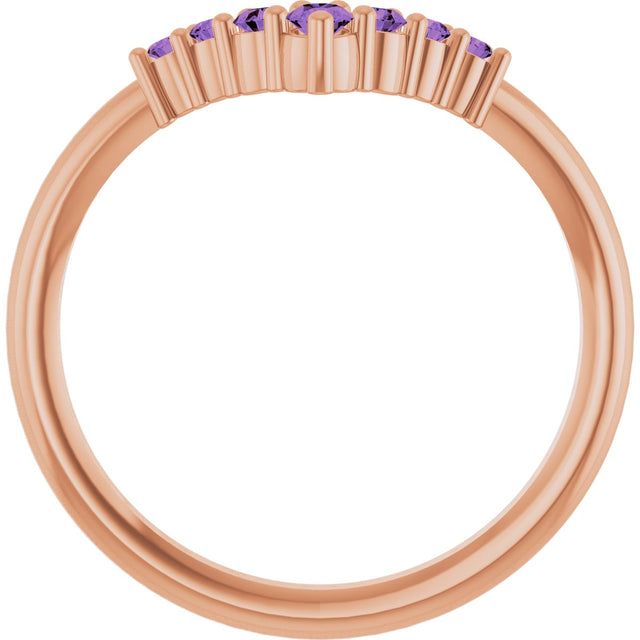 14K Gold Round Natural Amethyst Graduated V Ring - Rose Gold - view 2