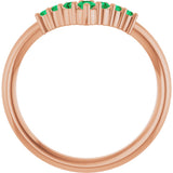 14K Gold Round Natural Emerald Graduated V Ring - Rose Gold - view 2