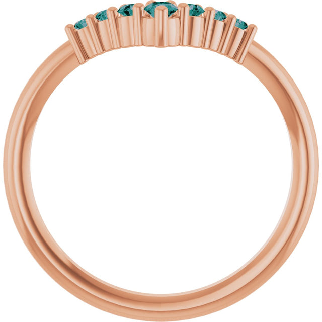14K Gold Round Natural Alexandrite Graduated V Ring - Rose Gold - view 2
