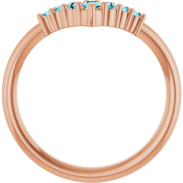 14K Gold Round Natural Blue Zircon Graduated V Ring - Rose Gold - view 2